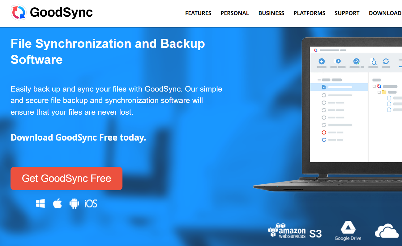 Screenshot of GoodSync homepage