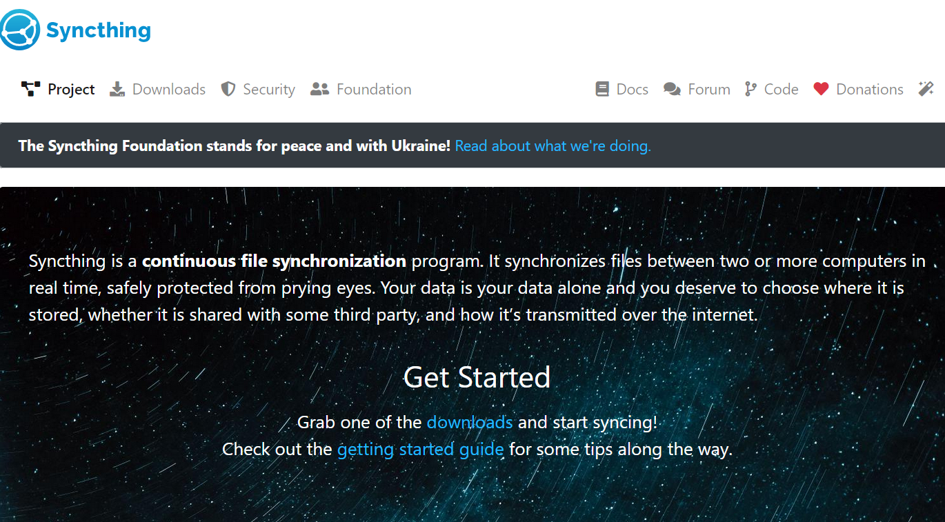 Screenshot of Syncthing webpage