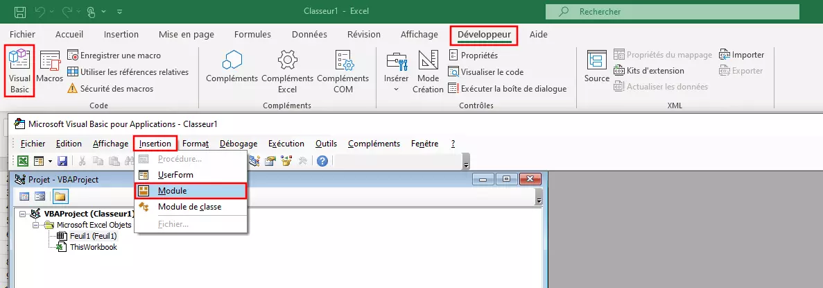 Excel VBA : ajouter un module dans Visual Basic