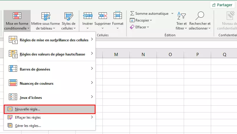 Excel: « Nouvelle règle… » pour la mise en forme conditionnelle