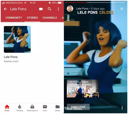 Application mobile YouTube : la vue vidéo d’une Story