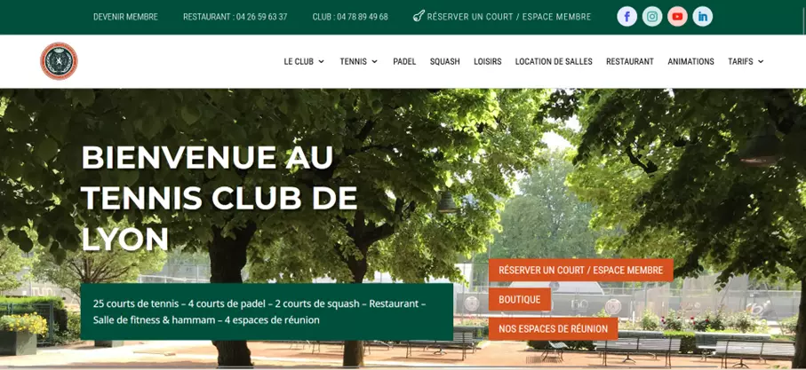 Capture d’écran de la page d’accueil du site Web de l’association du Tennis Club de Lyon