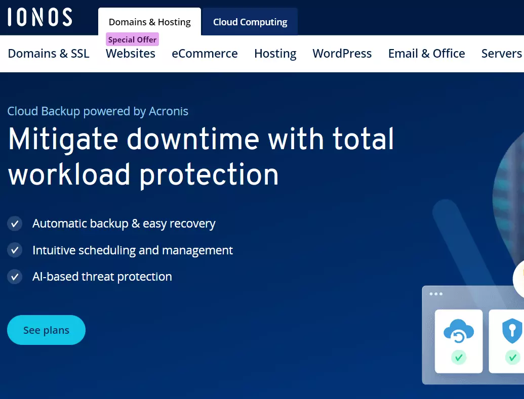 Page Web de IONOS Backup Cloud