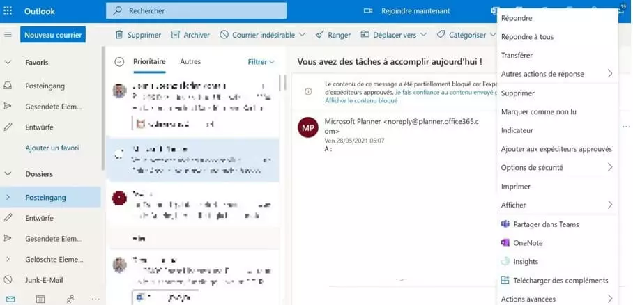 Version web d’Outlook : ouvrir le mail, puis le menu avec « Imprimer ».