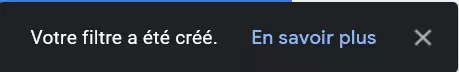 Confirmation de la création d’un filtre