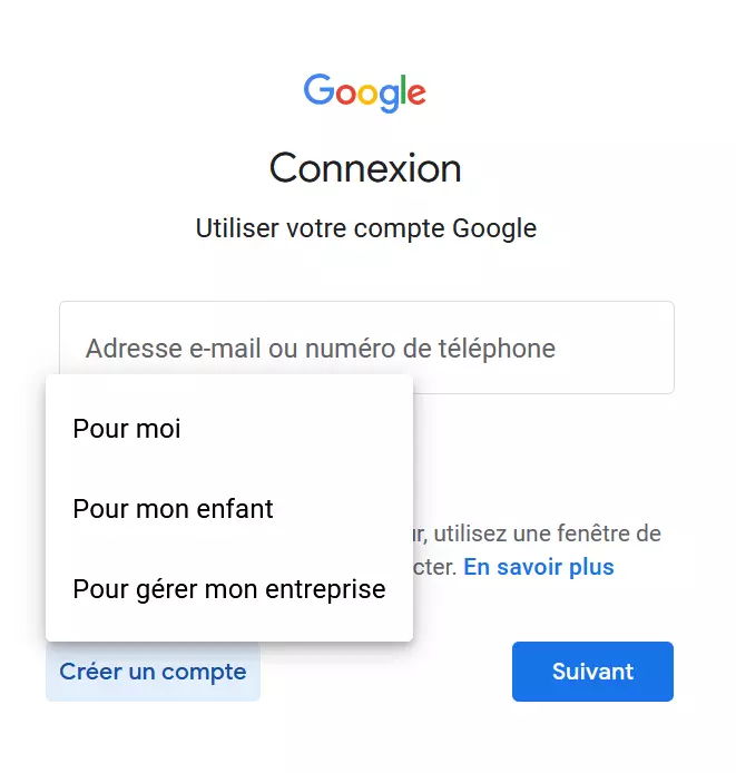 Capture d’écran de la deuxième étape de création d’un compte chez Google