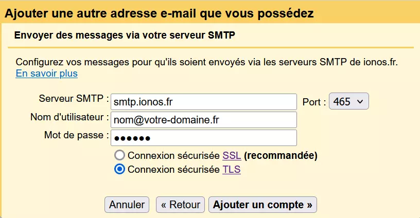 Définir le serveur SMTP dans Gmail