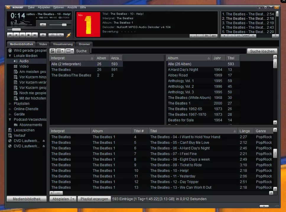 Vue du lecteur Winamp