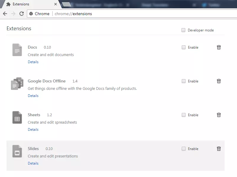 Gestionnaire d’extensions Chrome