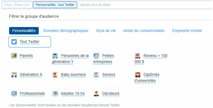 Filtre de l’audience dans Twitter Analytics