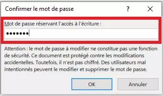 Excel : confirmer la saisie du mot de passe pour la modification