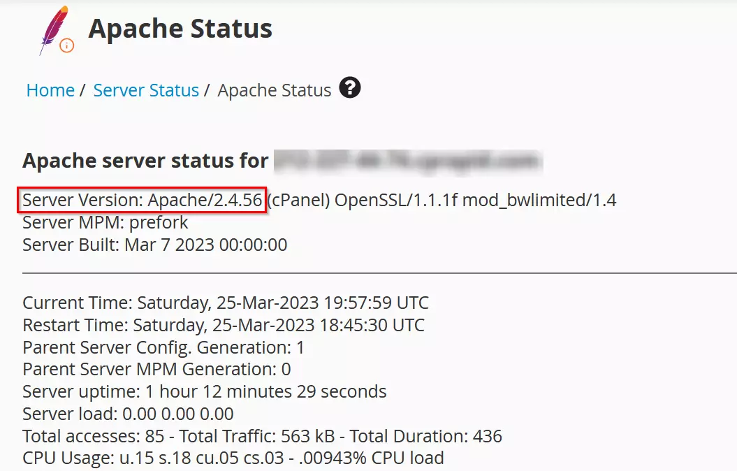 WebHost Manager : état du serveur Apache