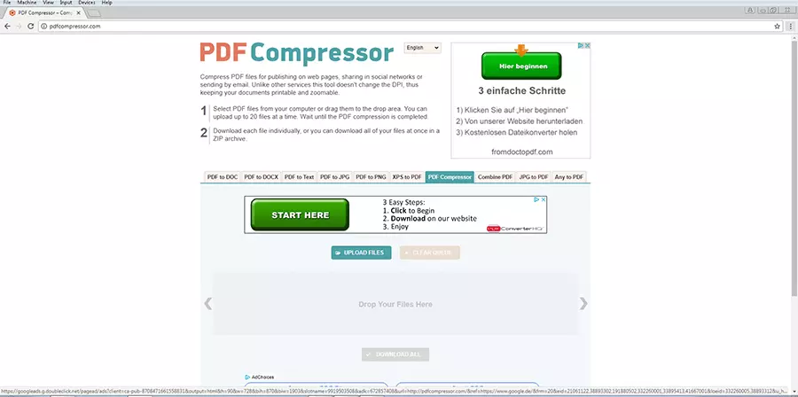 Interface utilisateur de PDFCompressor