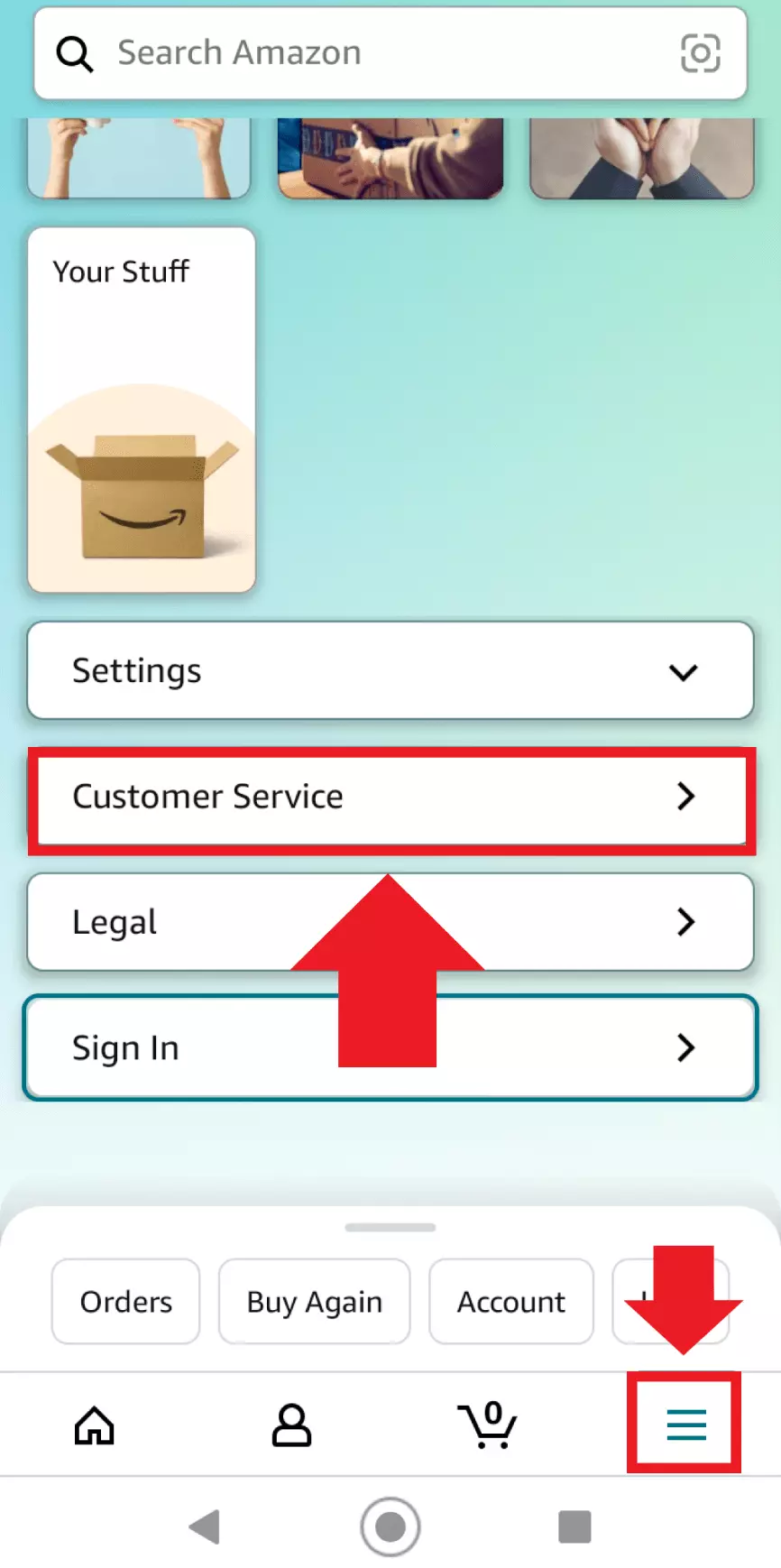 Rendez-vous dans le menu Amazon sur « Service client » pour démarrer la suppression.