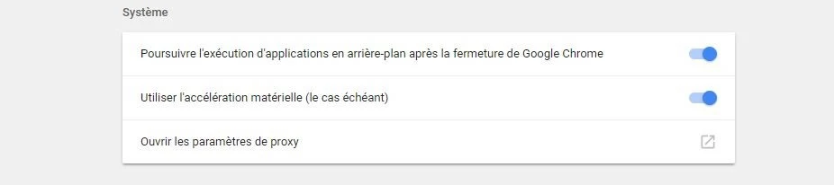 Paramètres avancés de Chrome : « Système »