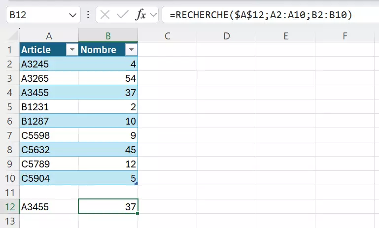 RECHERCHE Excel : exemple avec un formulaire de recherche