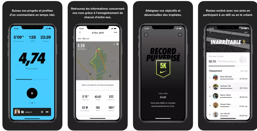 Capture d’écran de l’application « Nike Run Club »