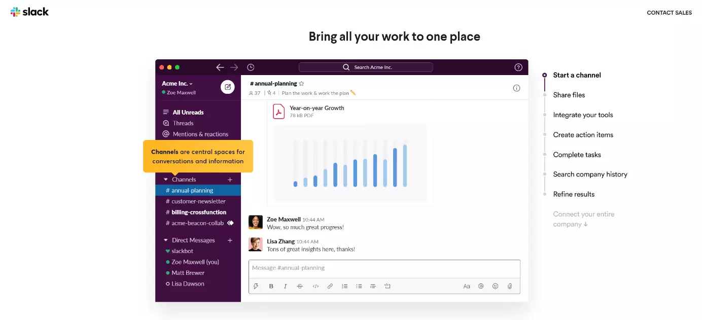 Interface utilisateur de Slack