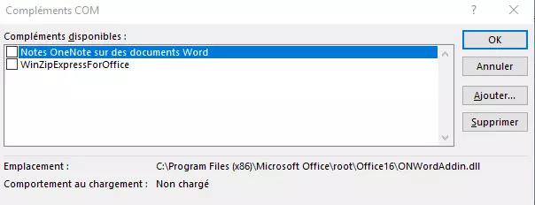 Désactiver les compléments COM