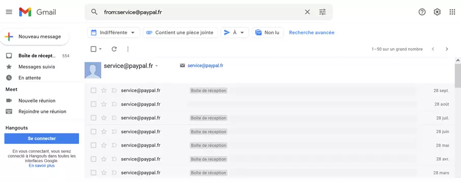 Recherche Gmail avec des opérateurs de recherche : résultats