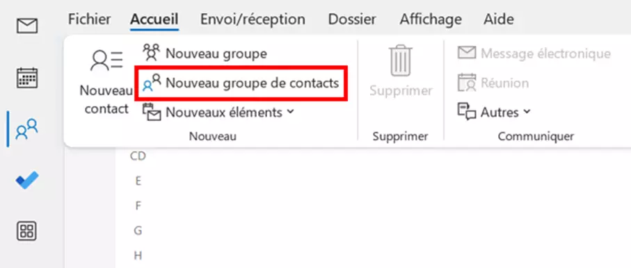 Créer un nouveau groupe de contacts