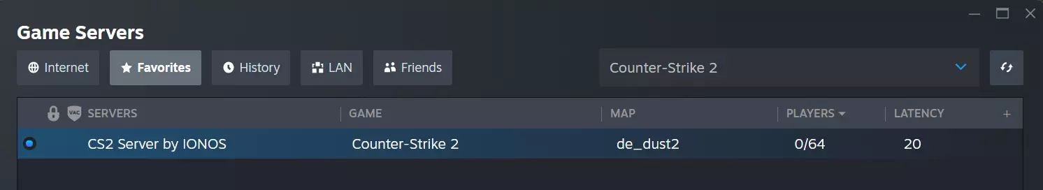 Navigateur de serveur CS2 : favoris