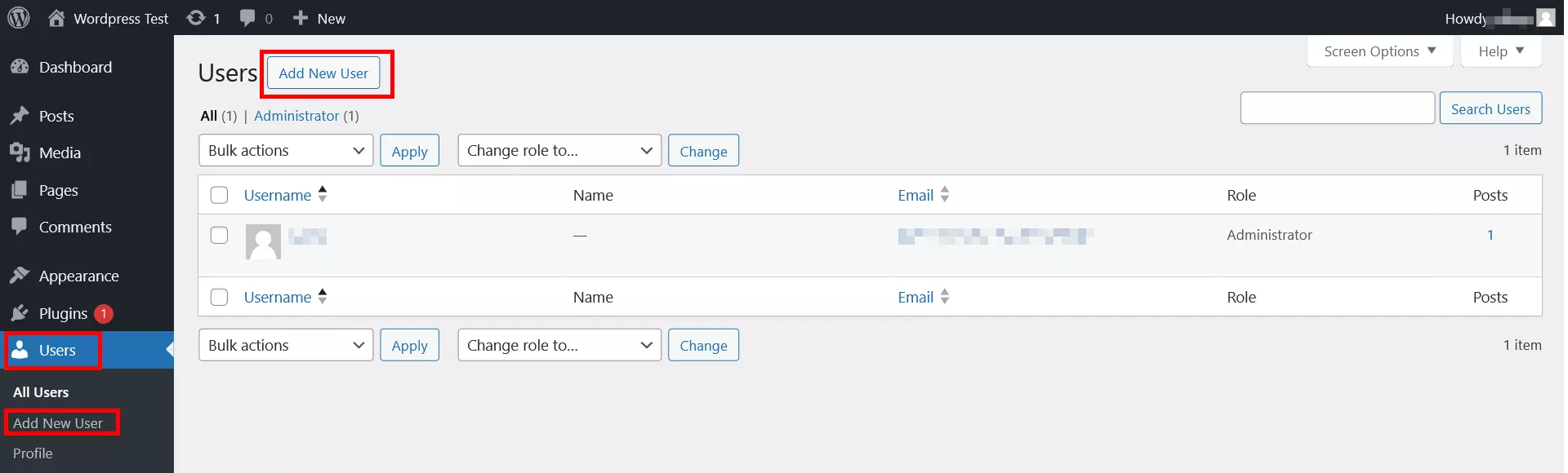 Dashboard de WordPress avec une vue générale de tous les utilisateurs