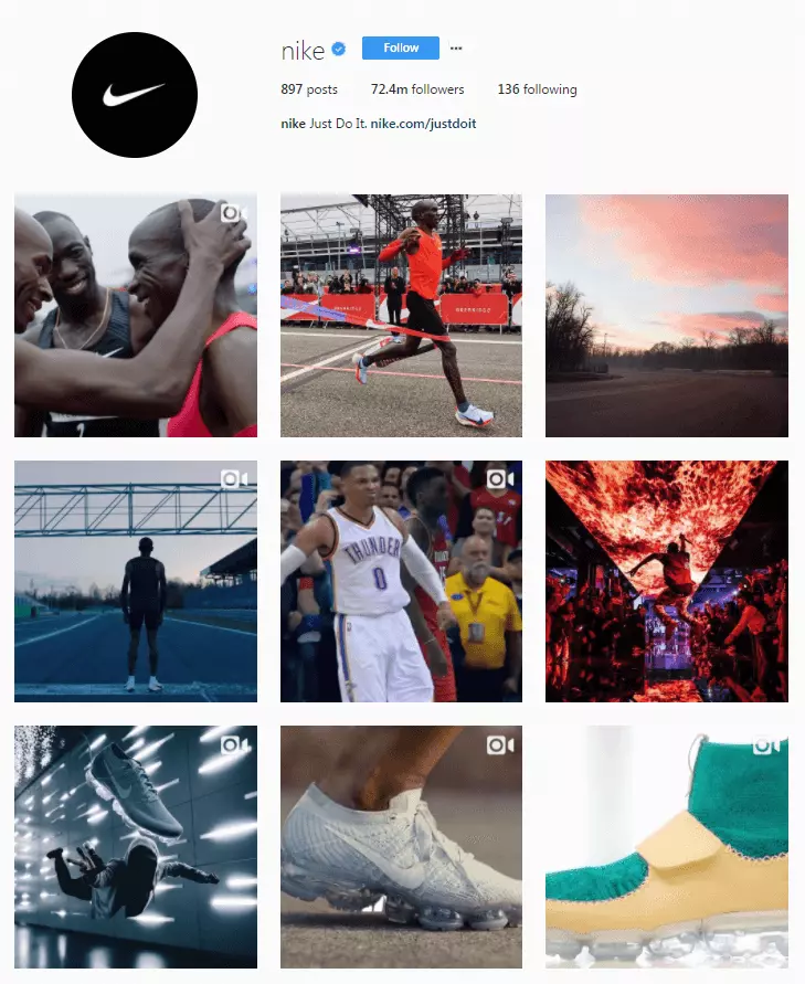 Le profil officiel de Nike sur Instagram avec son slogan « Just do it » dans la biographie