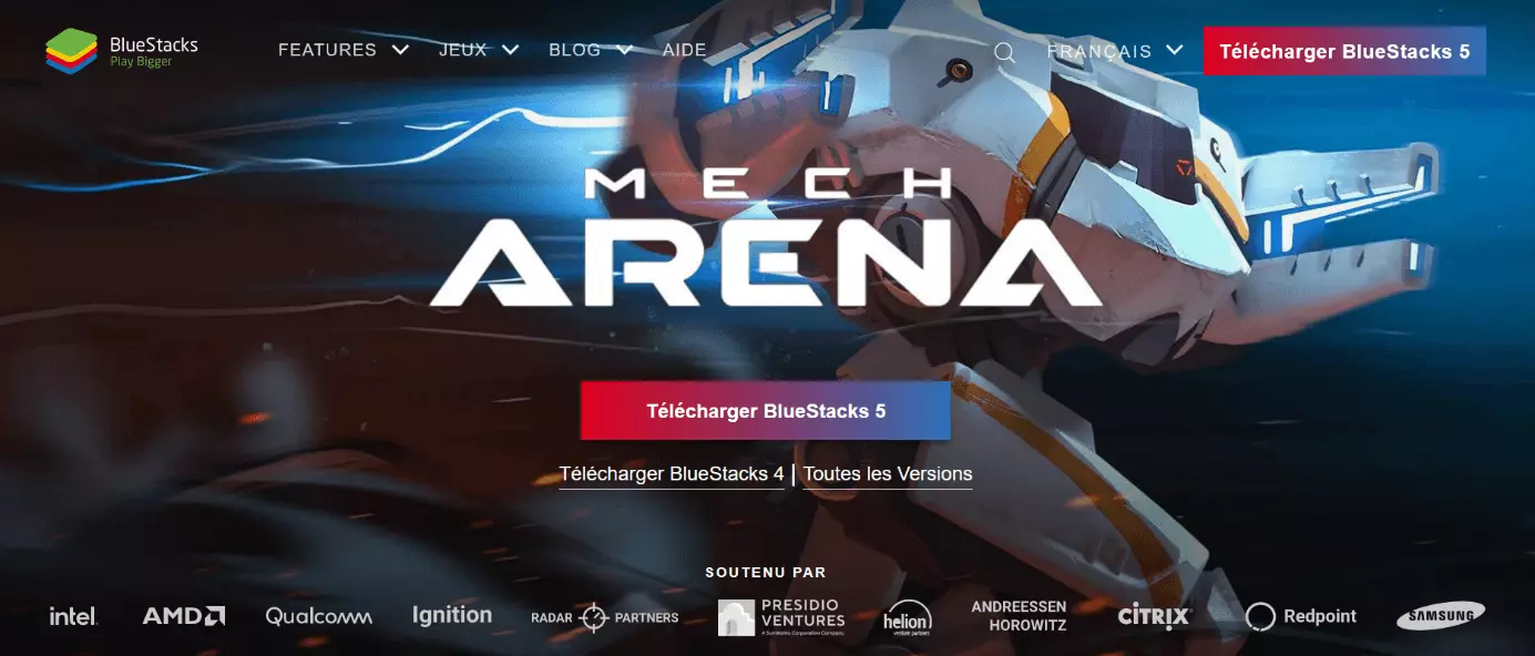 Capture d’écran du site officiel de BlueStacks