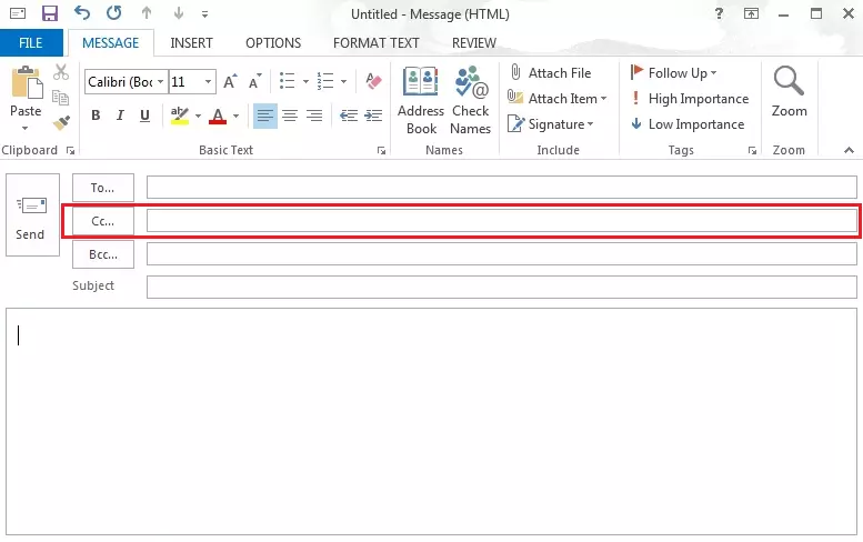 Microsoft Outlook 2016 : les champs d’adresses A, Cc et Cci de la fenêtre de message