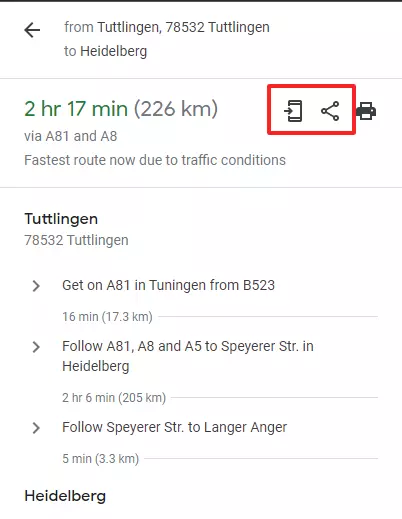 Capture d’écran des fonctions de partage de Google Maps