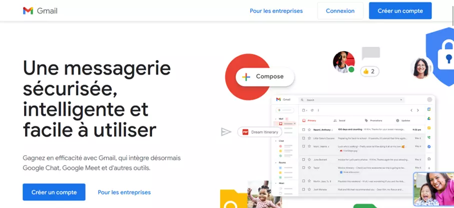 Capture d’écran de la page d’accueil de Gmail