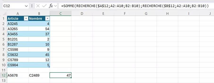 RECHERCHE et SOMME dans Excel