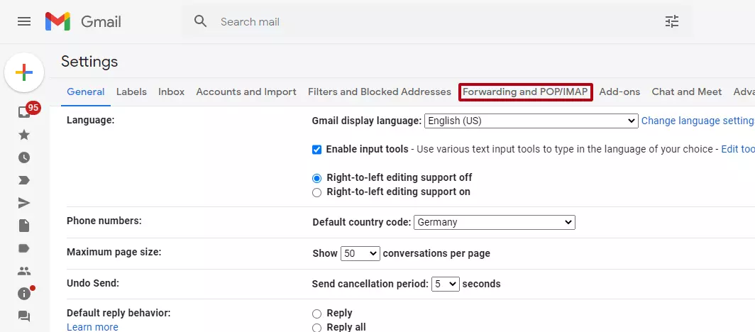 Client Gmail : l’onglet « Transfert et POP/IMAP » dans « Paramètres »