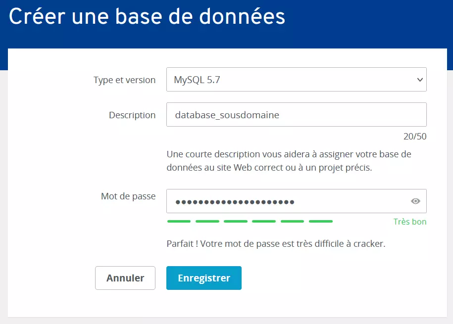 Créer une base de données dans le Cloud Panel IONOS