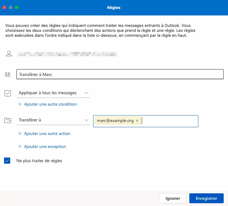 Microsoft 365 pour Mac : configurateur de règles