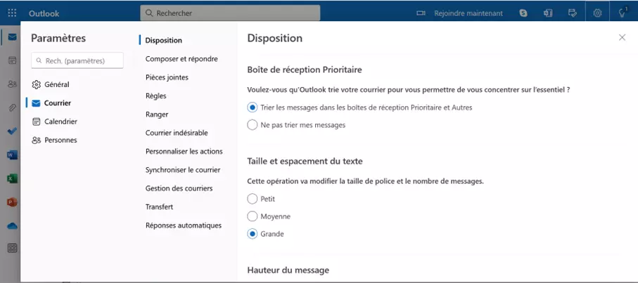 Microsoft 365 : paramètres de la version Web