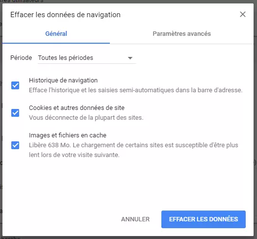 Effacer les données dans Google Chrome