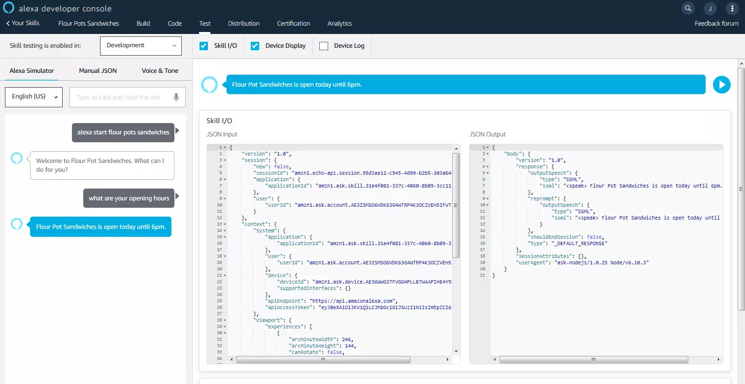 Alexa Developer Console : l’environnement de test