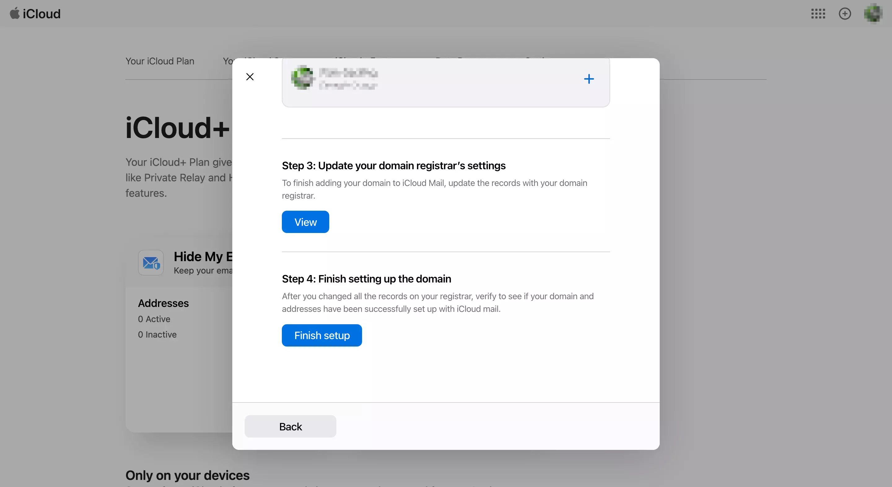 iCloud Mail : réglages du registraire du domaine