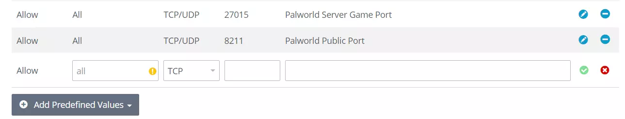 Palworld-Server : libérer les ports dans le compte client IONOS