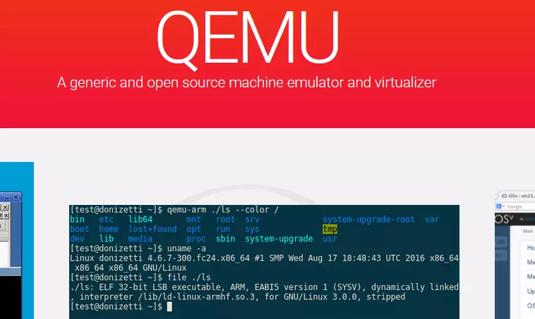 Capture d’écran du site Web de QEMU