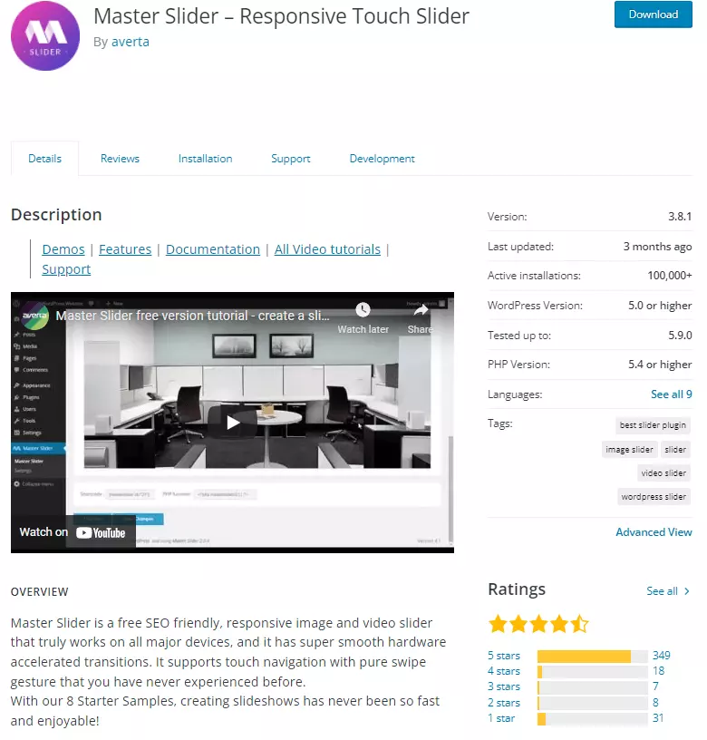 Capture d’écran du plugin WordPress Master Slider