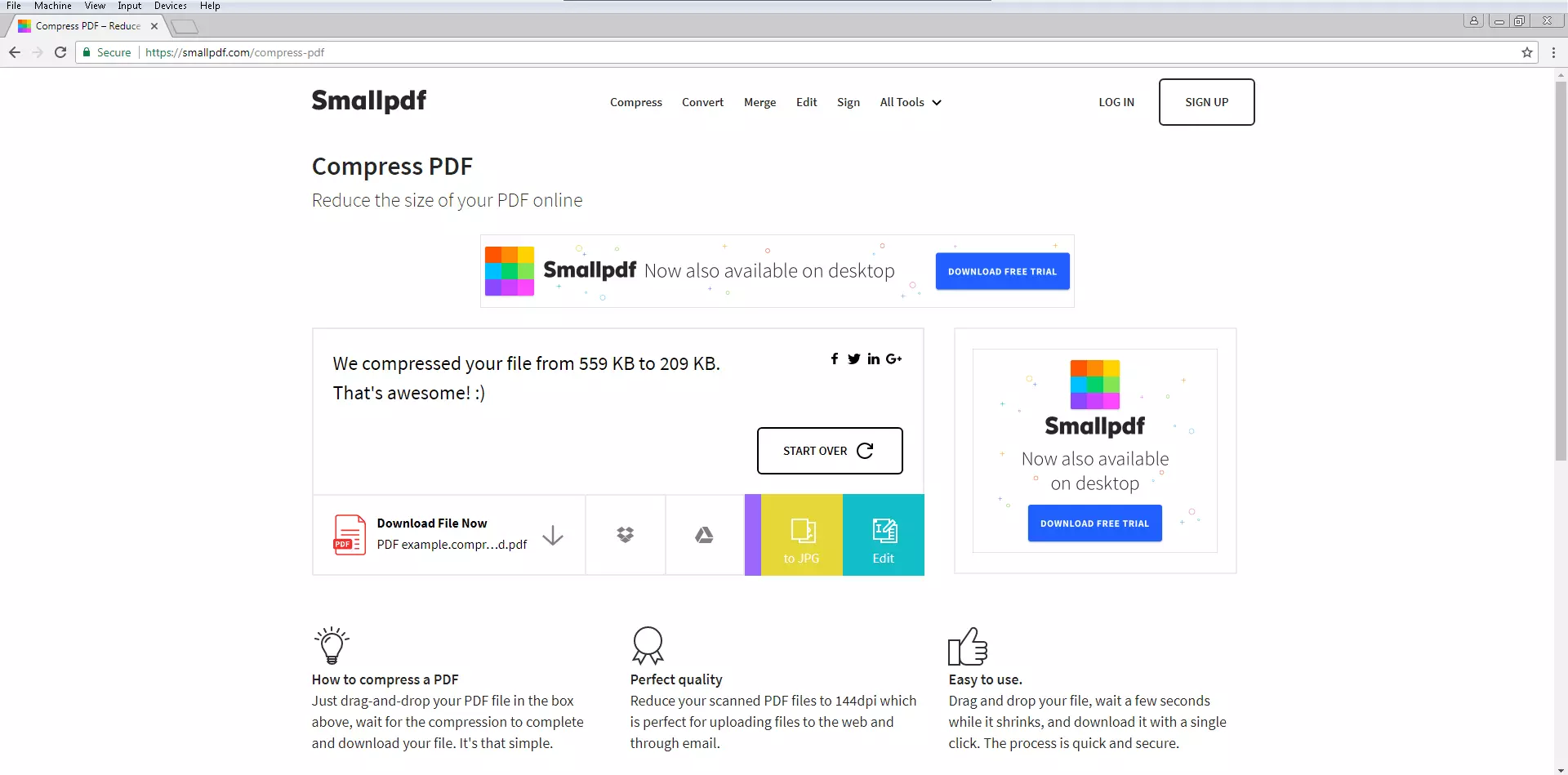 Résultat final avec SmallPDF