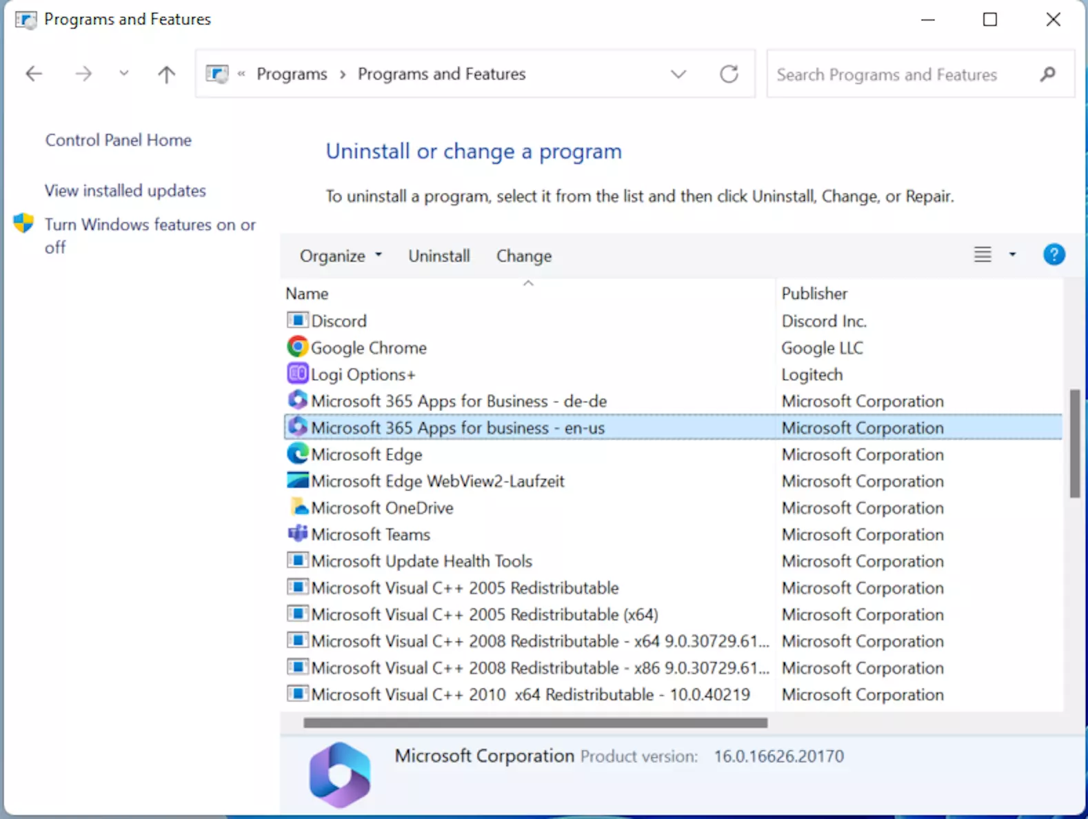 Modifier Outlook via le Panneau de configuration