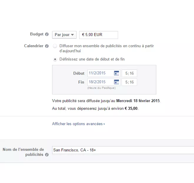 Budget et calendrier pour les publicités Facebook