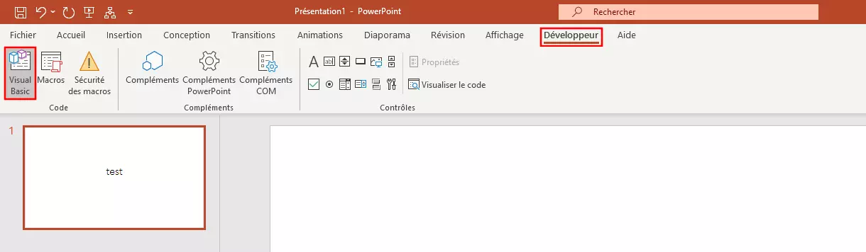 Onglet « Développeur » dans PowerPoint 365