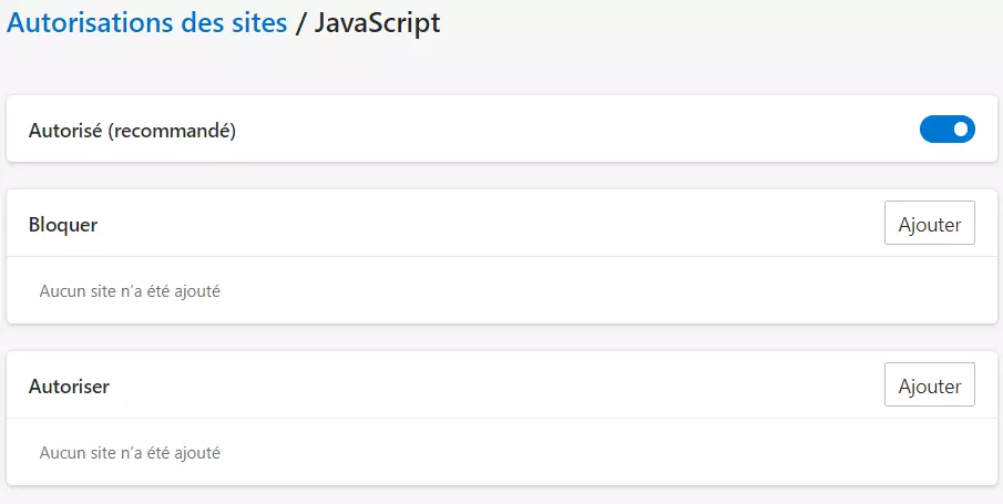 Edge : désactiver JavaScript