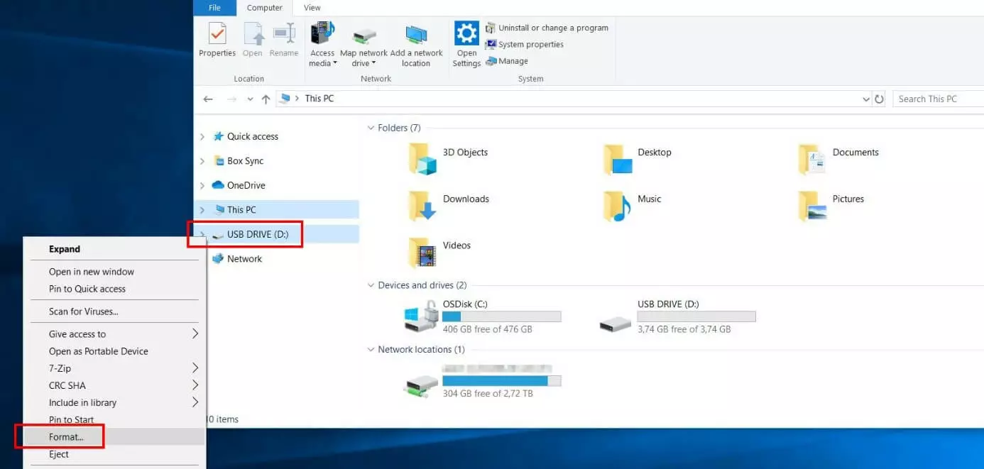 Windows 10 : entrée de la clé USB dans la barre latérale de l’explorateur