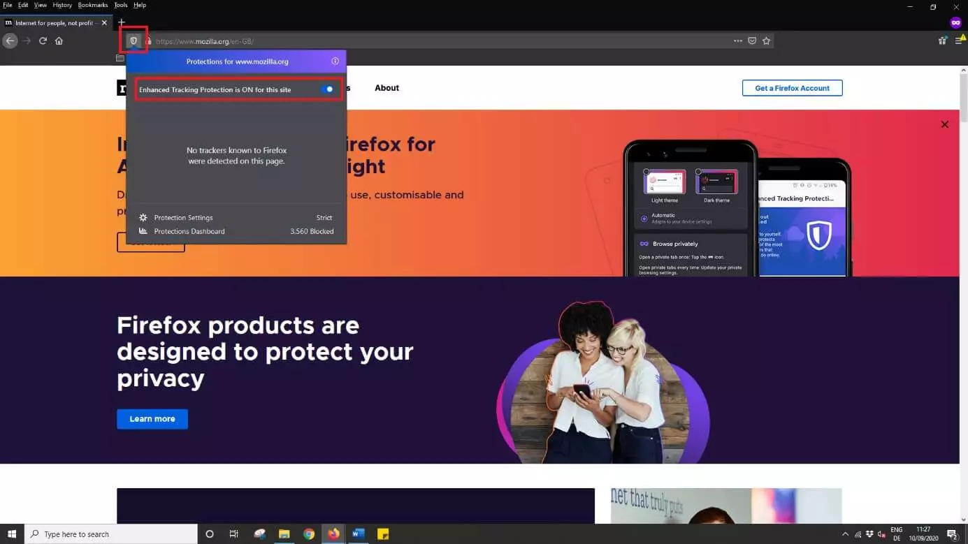 Protection renforcée contre le pistage dans Firefox